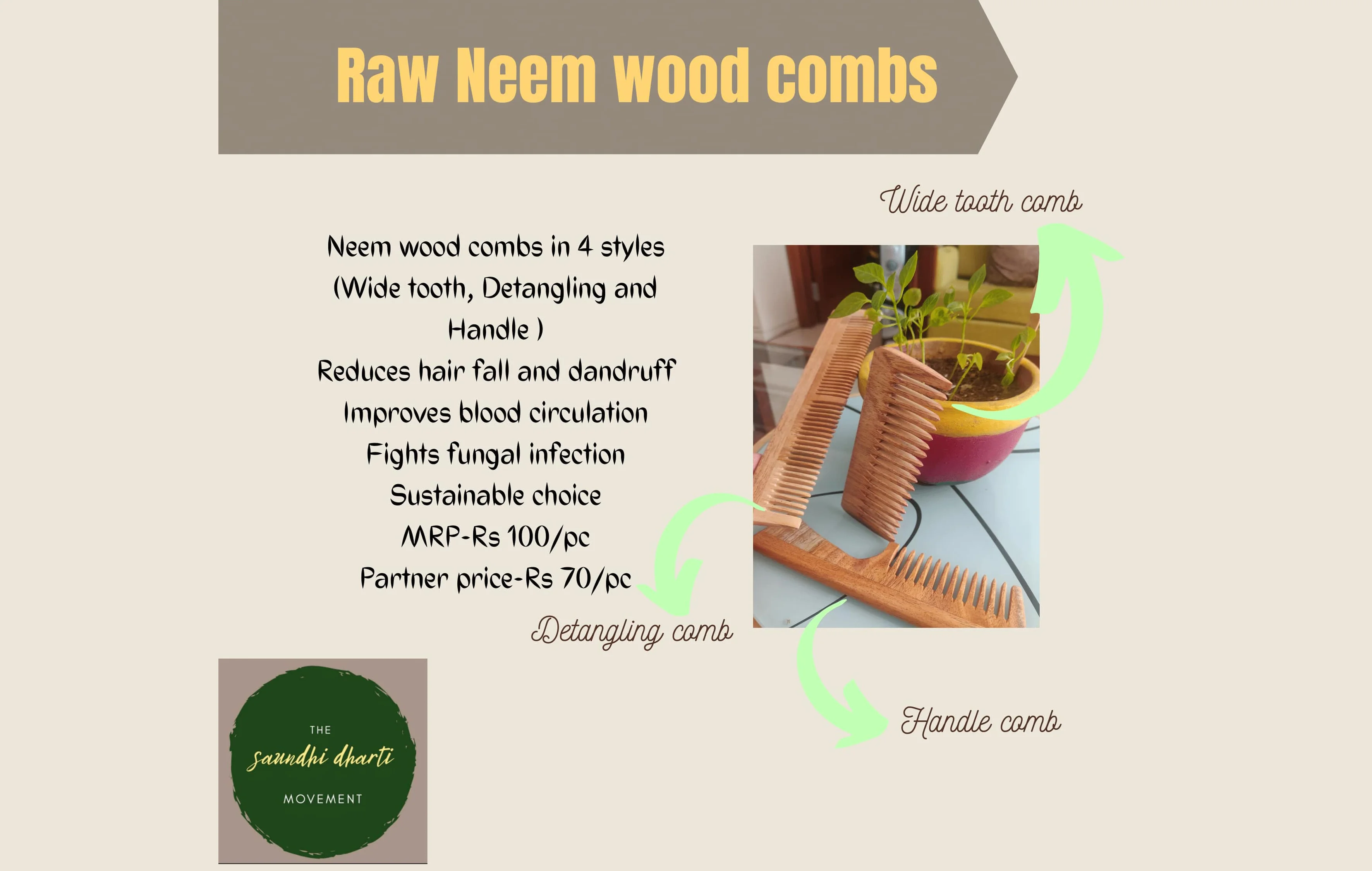 Raw  Neem Wood  Combs